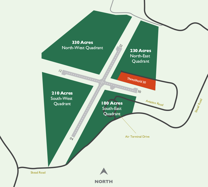 Four quadrants make up the entirety of the property owned by the Sudbury Airport Community Development Corporation.